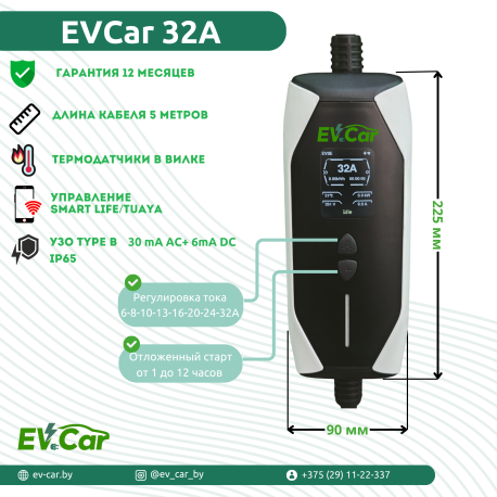 Зарядное EVCar Tesla NACS B3 6-32A  WiFi  (7кВт, 1 фаза, сменные вилки)-2